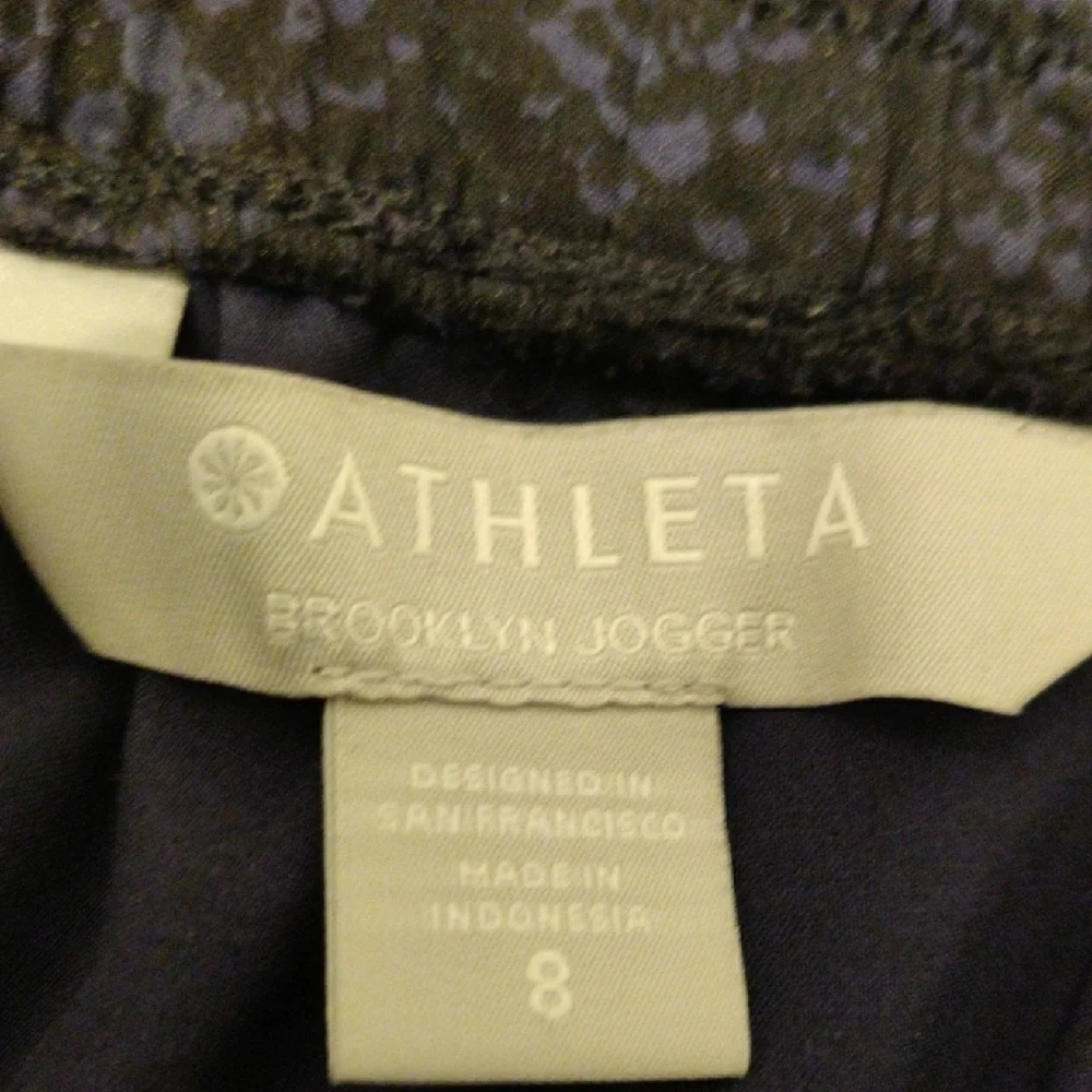 ATHLETA. Men's Black and Blue Patterned Pants
